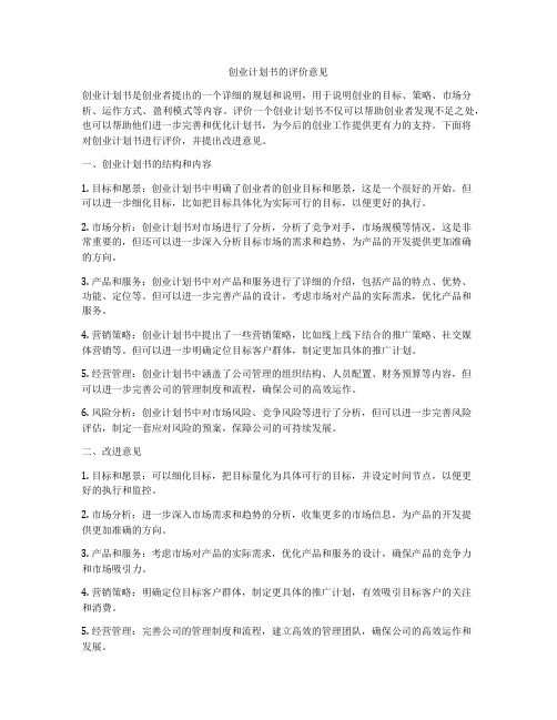 创业计划书的评价意见