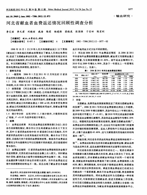 河北省献血者血费返还情况回顾性调查分析
