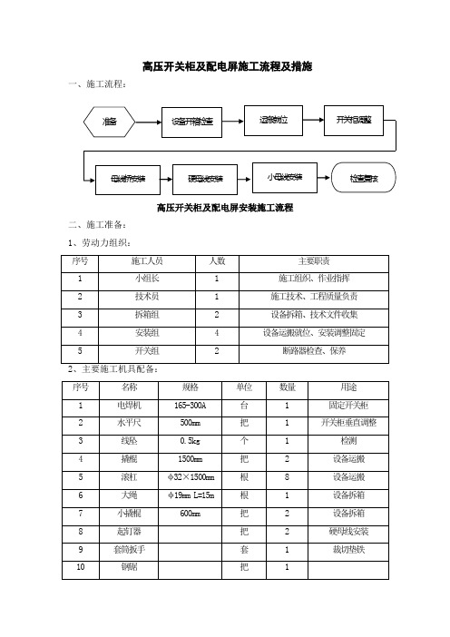 高压开关柜及配电屏施工流程及措施