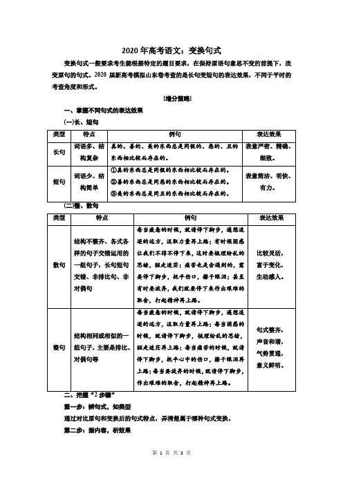 2020年高考语文：变换句式