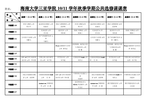 附表： 海南大学三亚学院10_11学年秋季学期公共选修课课表