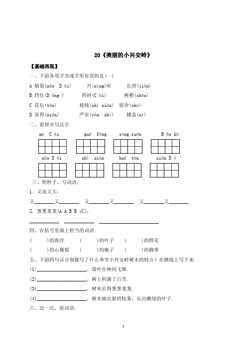 三年级上册语文一课一练20《美丽的小兴安岭》(附答案)