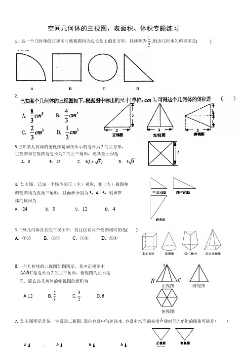 空间几何体的三视图、表面积、体积专题练习