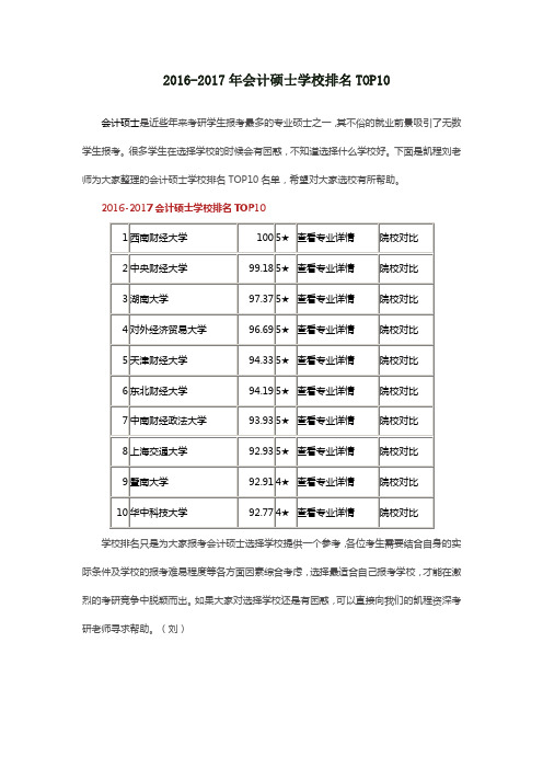 2016-2017年会计硕士学校排名TOP10