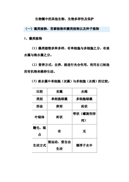 生物圈中的其他生物、生物多样性及保护