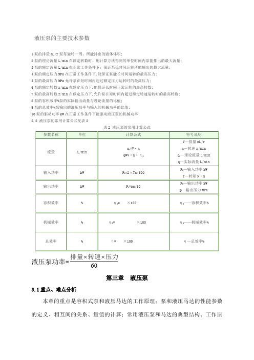 液压泵的技术参数