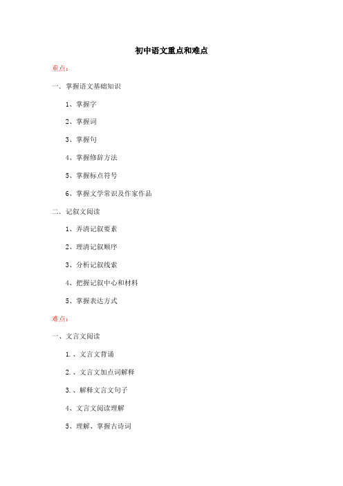 初高中语文重点和难点及公立学校具体教学进度