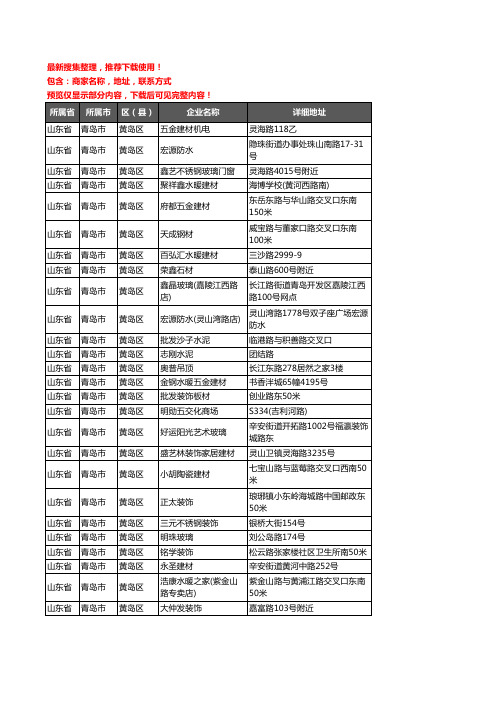 新版山东省青岛市黄岛区建材企业公司商家户名录单联系方式地址大全881家