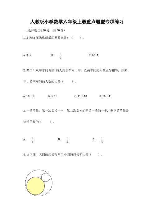 人教版小学数学六年级上册重点题型专项练习(历年真题)