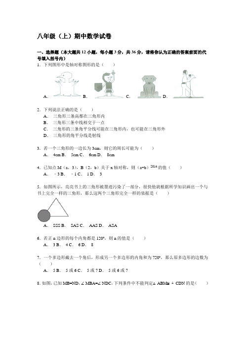 201509八年级(上)期中数学试卷答案