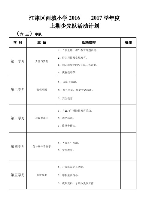 2016—2017学年上期少先队活动计划