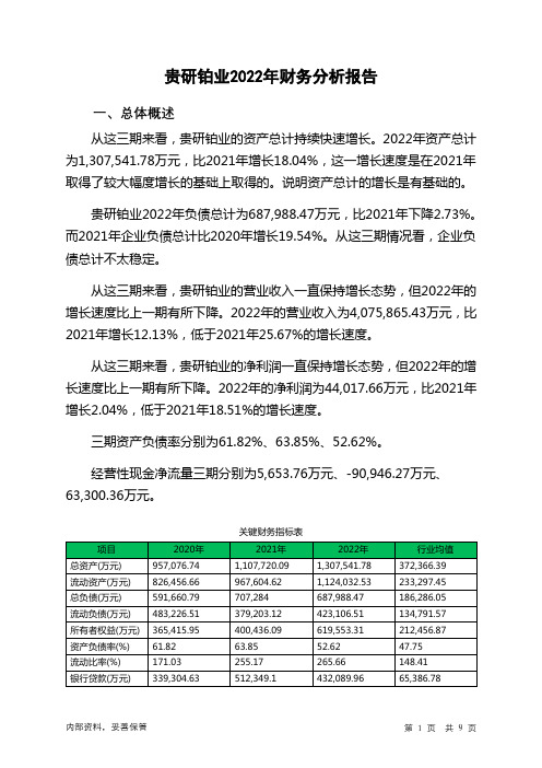 600459贵研铂业2022年财务分析报告-银行版