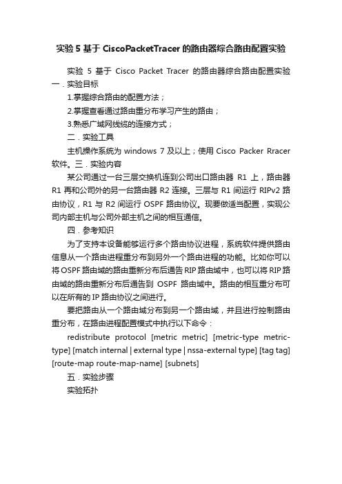 实验5基于CiscoPacketTracer的路由器综合路由配置实验