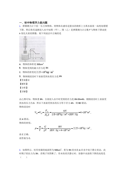 2020-2021备战中考物理浮力类问题提高练习题压轴题训练含答案