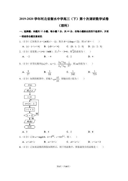 2019-2020学年河北省衡水中学高三(下)第十次调研数学试卷(理科)含答案