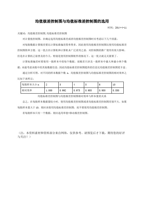 均值极差控制图与均值标准差控制图的选用