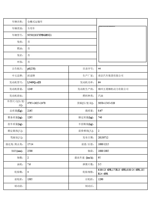 跃进仓栅车--NJ5022CCYPBGBNZ1