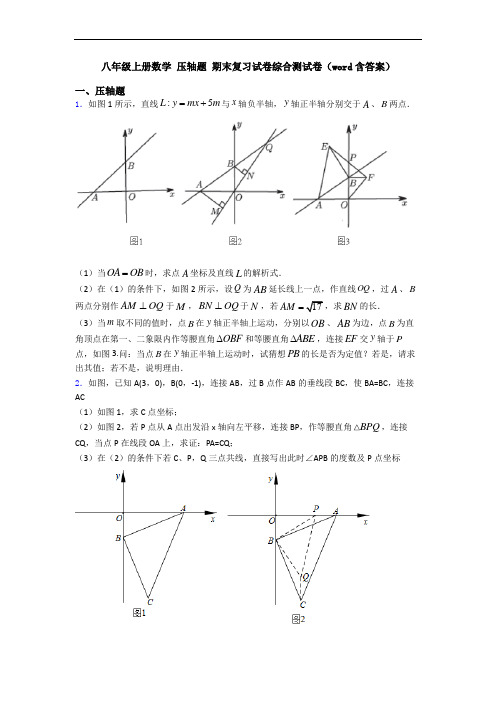 八年级上册数学 压轴题 期末复习试卷综合测试卷(word含答案)