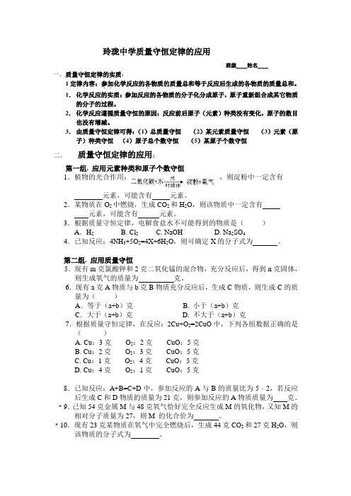 质量守恒定律的计算和化学方程式计算