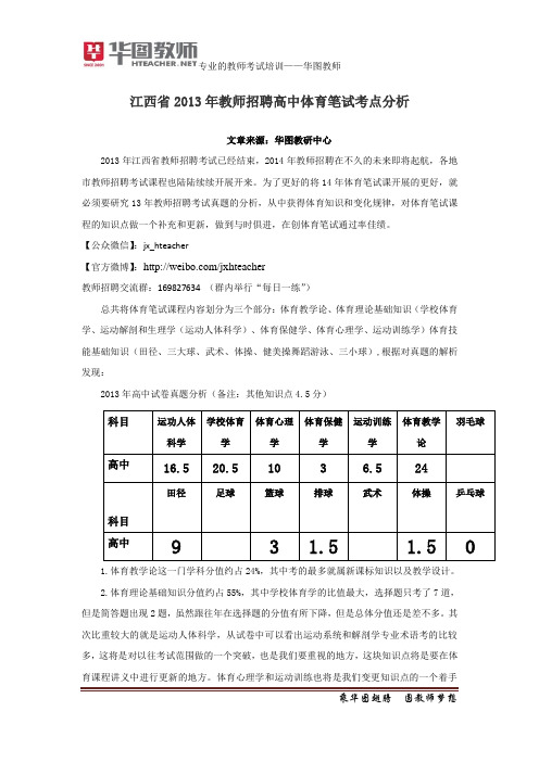江西2014年教师招聘(国编)考试历年真题考点解析-体育
