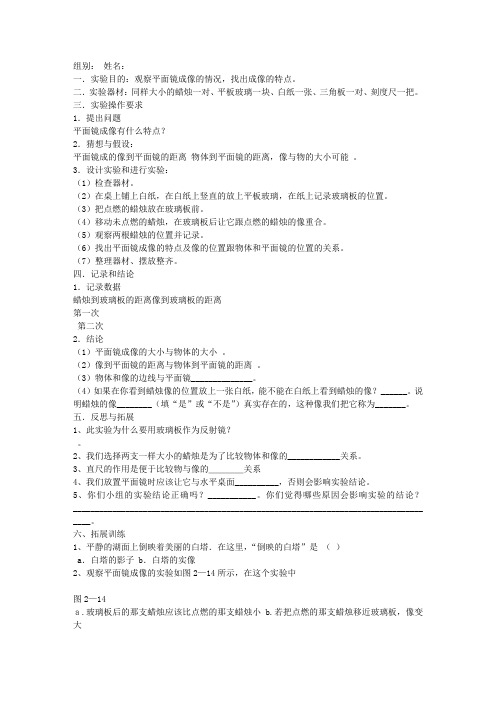 探究平面镜成像的特点实验报告