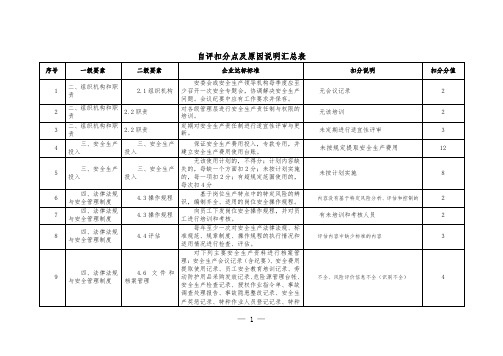 自评扣分项目表