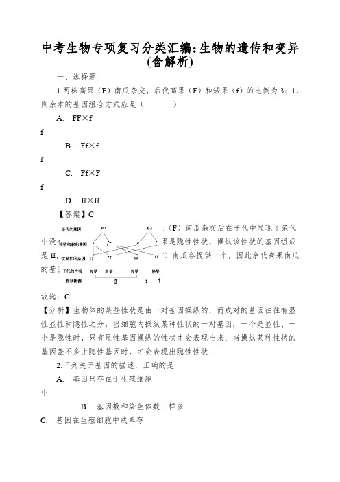 中考生物专项复习分类汇编：生物的遗传和变异