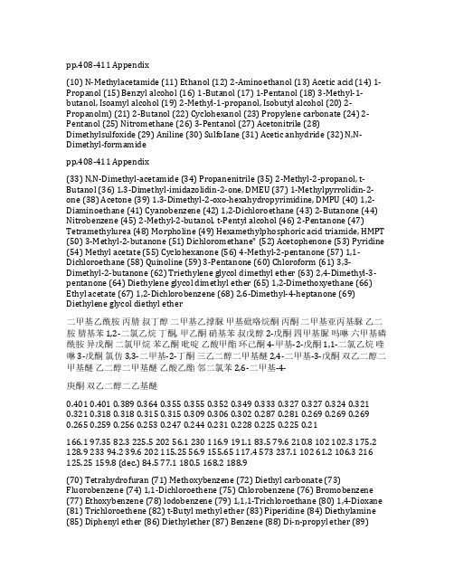 100种有机溶剂的极性和其他物理常数列表