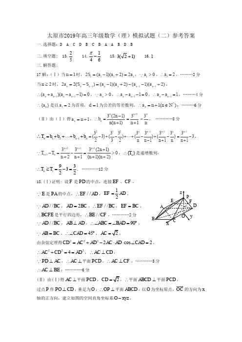 2019太原市二模理科数学参考答案