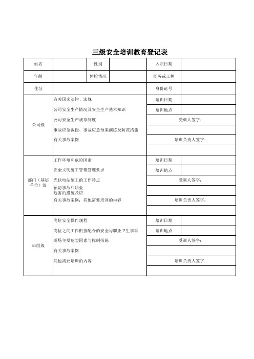 2-三级安全培训教育登记表