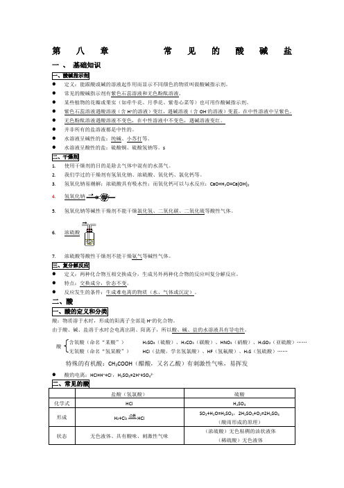 科粤版九年级化学下册常见的酸碱盐复习提纲