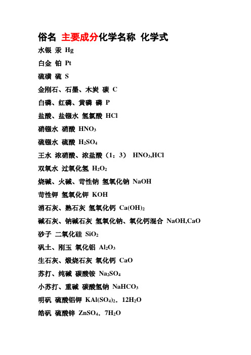 高一主要常见化学物质和及其俗名