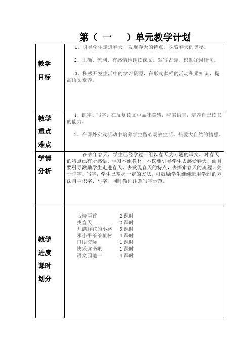 部编语文二年级下单元计划