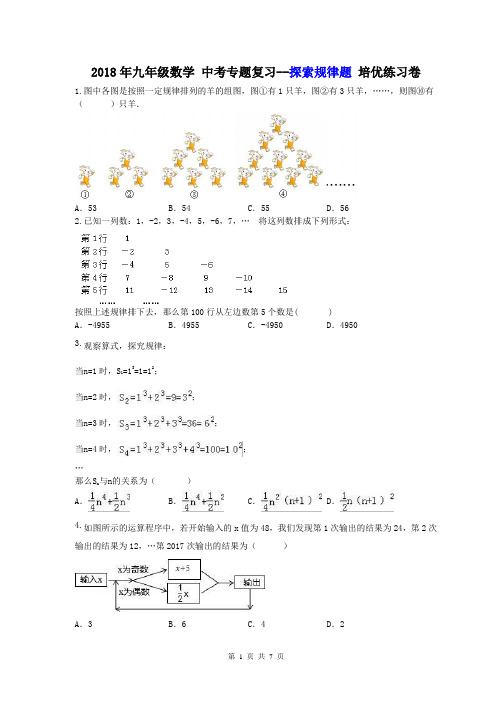 【中考专题】2018年九年级数学 中考专题复习--探索规律题 培优练习卷(含答案)