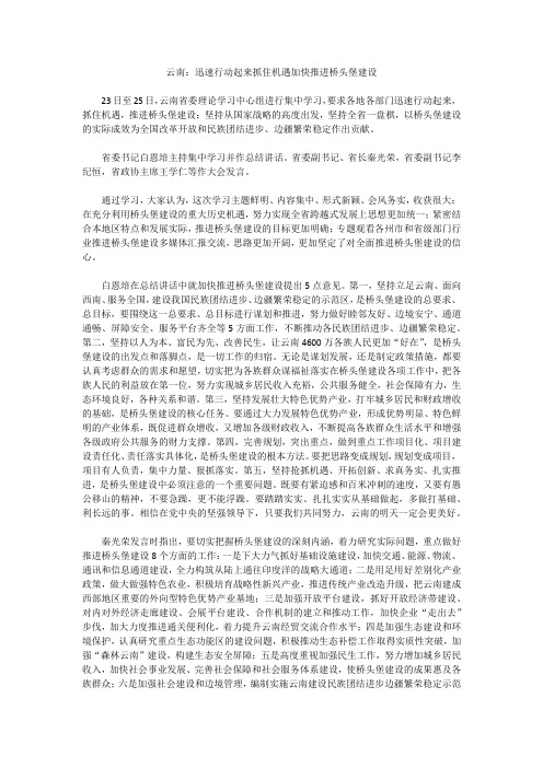 云南省推进桥头堡建设