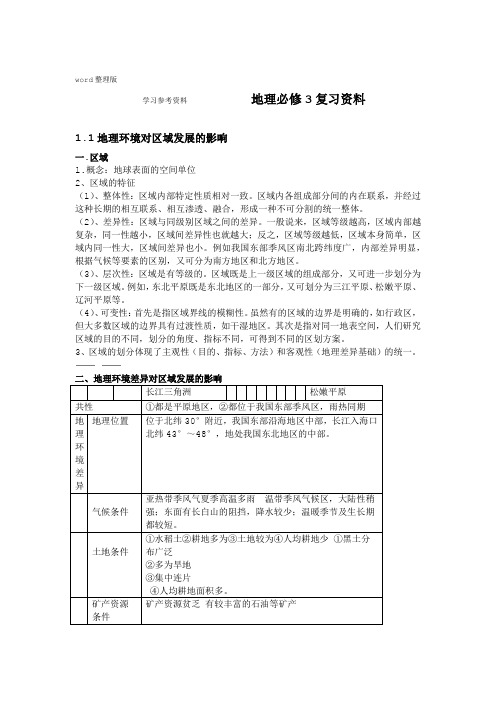 地理人教版高中必修3人教课标版地理必修3复习资料知识点学案