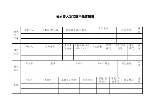 被执行人及其财产线索附表