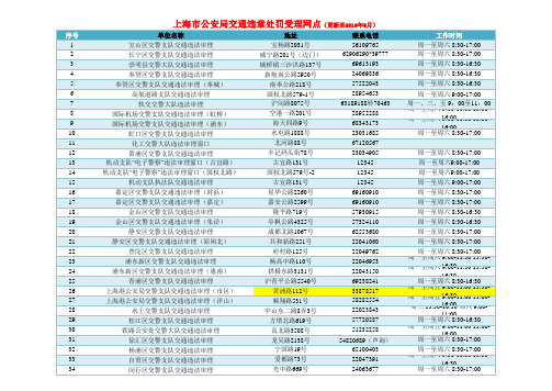 上海市公安局交通违章处罚受理网点(更新至2016年8月25日)