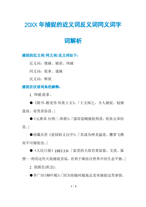 20XX年捕捉的近义词反义词同义词字词解析