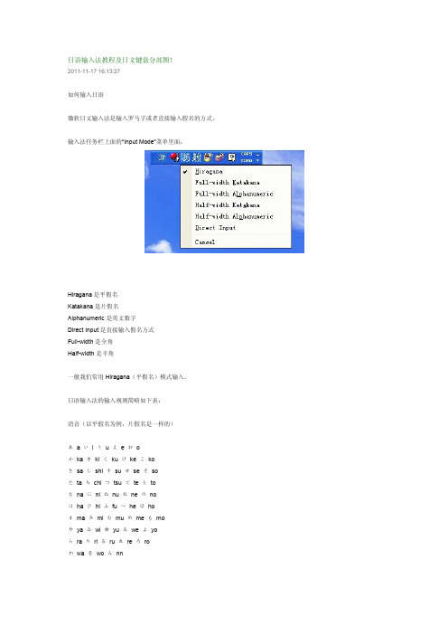 日语输入法教程及日文键盘分部图