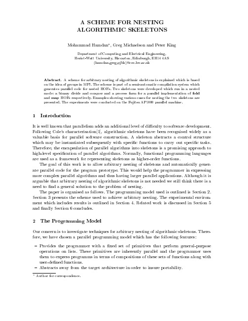 A scheme for nesting algorithmic skeletons