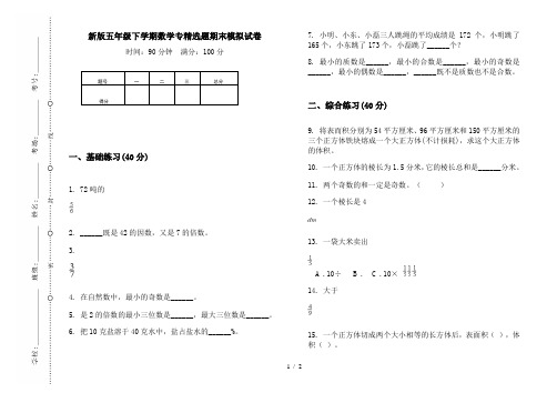 新版五年级下学期数学专精选题期末模拟试卷