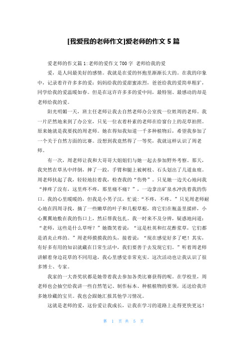 [我爱我的老师作文]爱老师的作文5篇