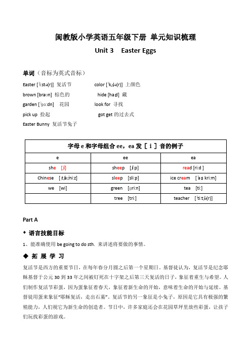 闽教版小学英语五下Unit 3单元知识点梳理