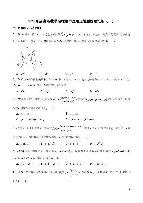 2021年新高考数学名校地市选填压轴题好题汇编(一)(原卷版)