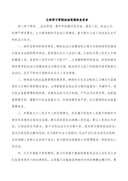 公安学习贯彻法治思想体会发言