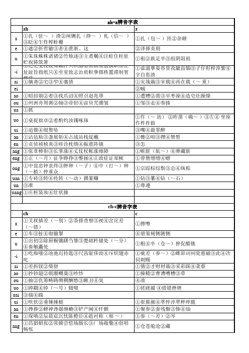 《平翘舌练习辨音表》