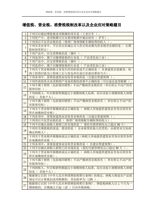 苏州会计继续教育  增值税、营业税、消费税税制改革以及企业应对策略题目