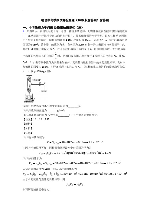 物理中考模拟试卷检测题(WORD版含答案)含答案