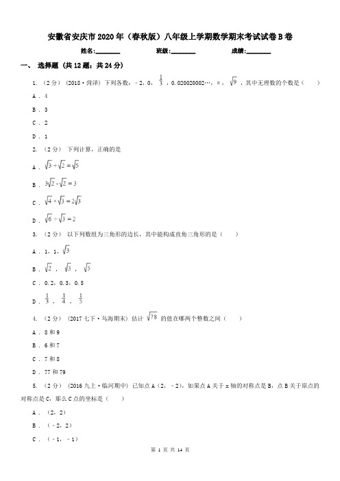 安徽省安庆市2020年(春秋版)八年级上学期数学期末考试试卷B卷(练习)